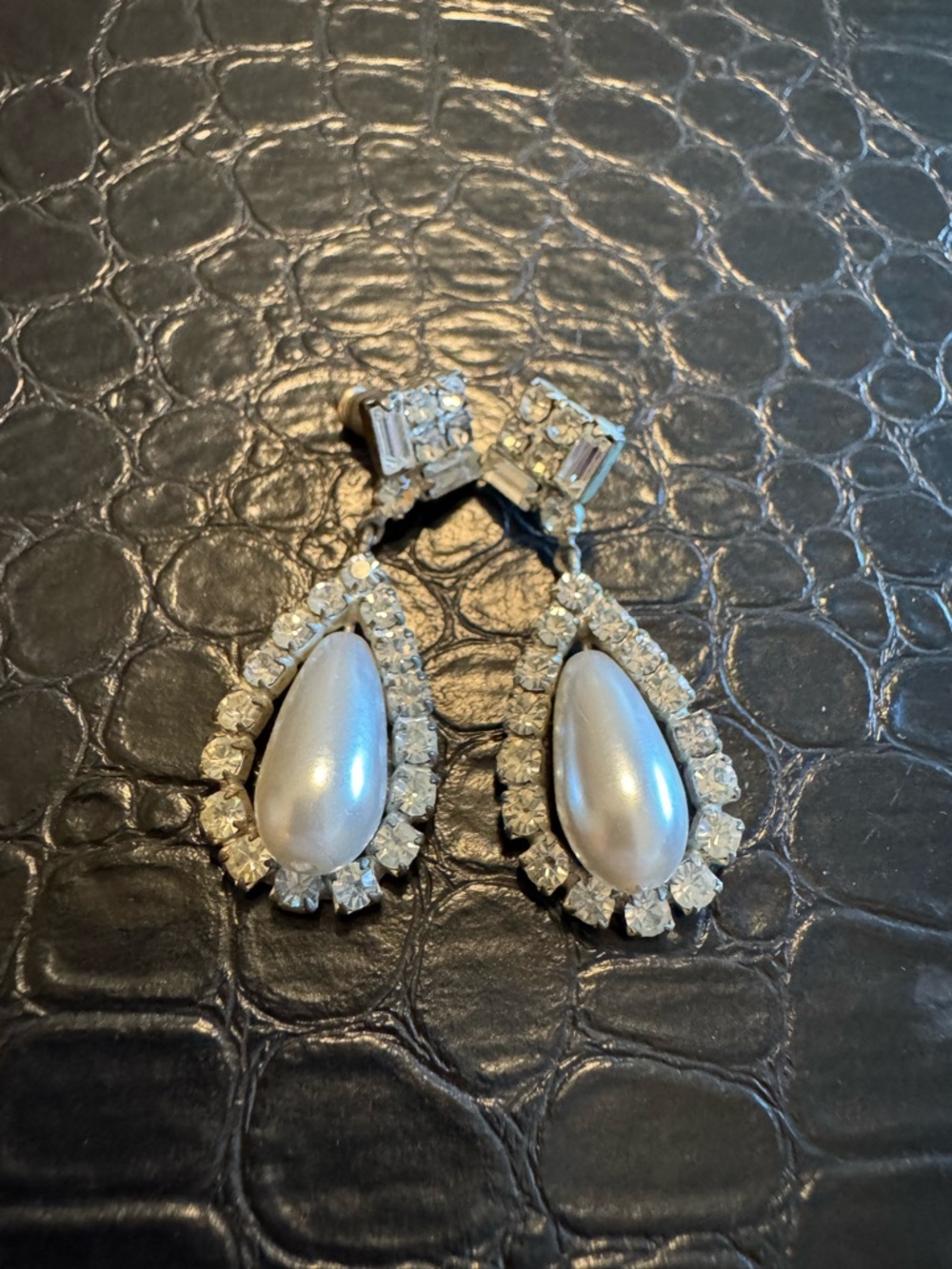 Bundle 3 for $10 Elegant Pearl Teardrop Crystal Drop Earrings - Silver tone